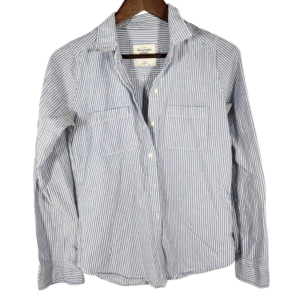 Abercrombie & Fitch Womens Blue Striped Long Sleeve Oxford Button Up Shirt XS